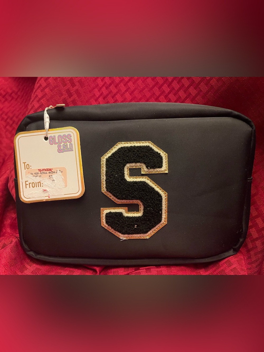 Gloss & Glo Black Cosmetic Pouch with Gold-Trim Letter S